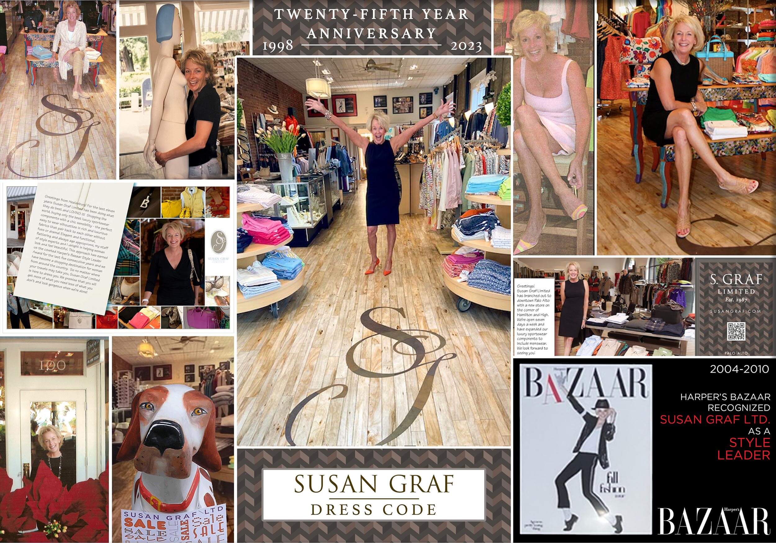 Banner image showing 25 years of Susan Graf in her Healdsburg store.